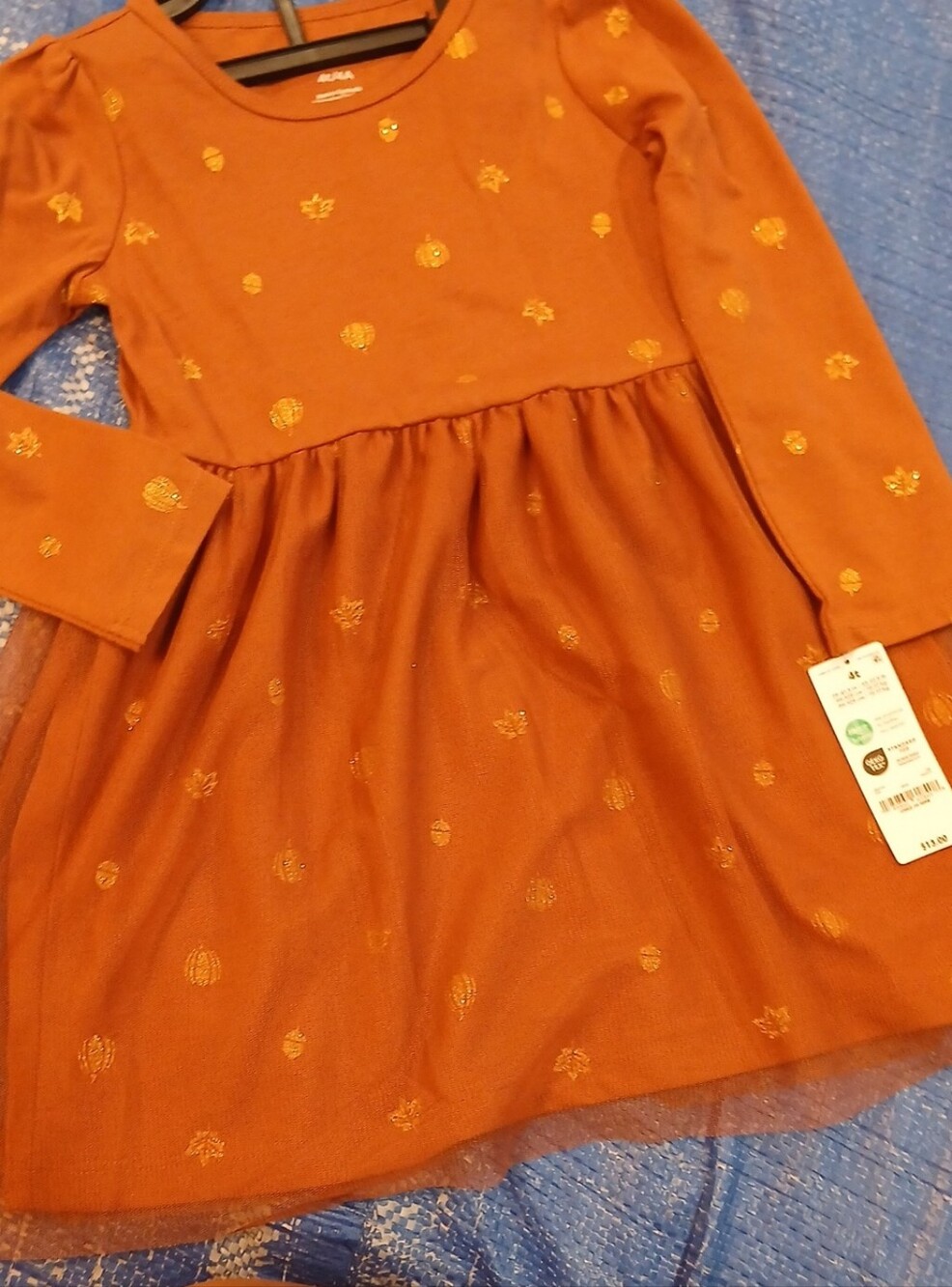 Child of mine Brown Long-Sleeve Glitter Fall Dress